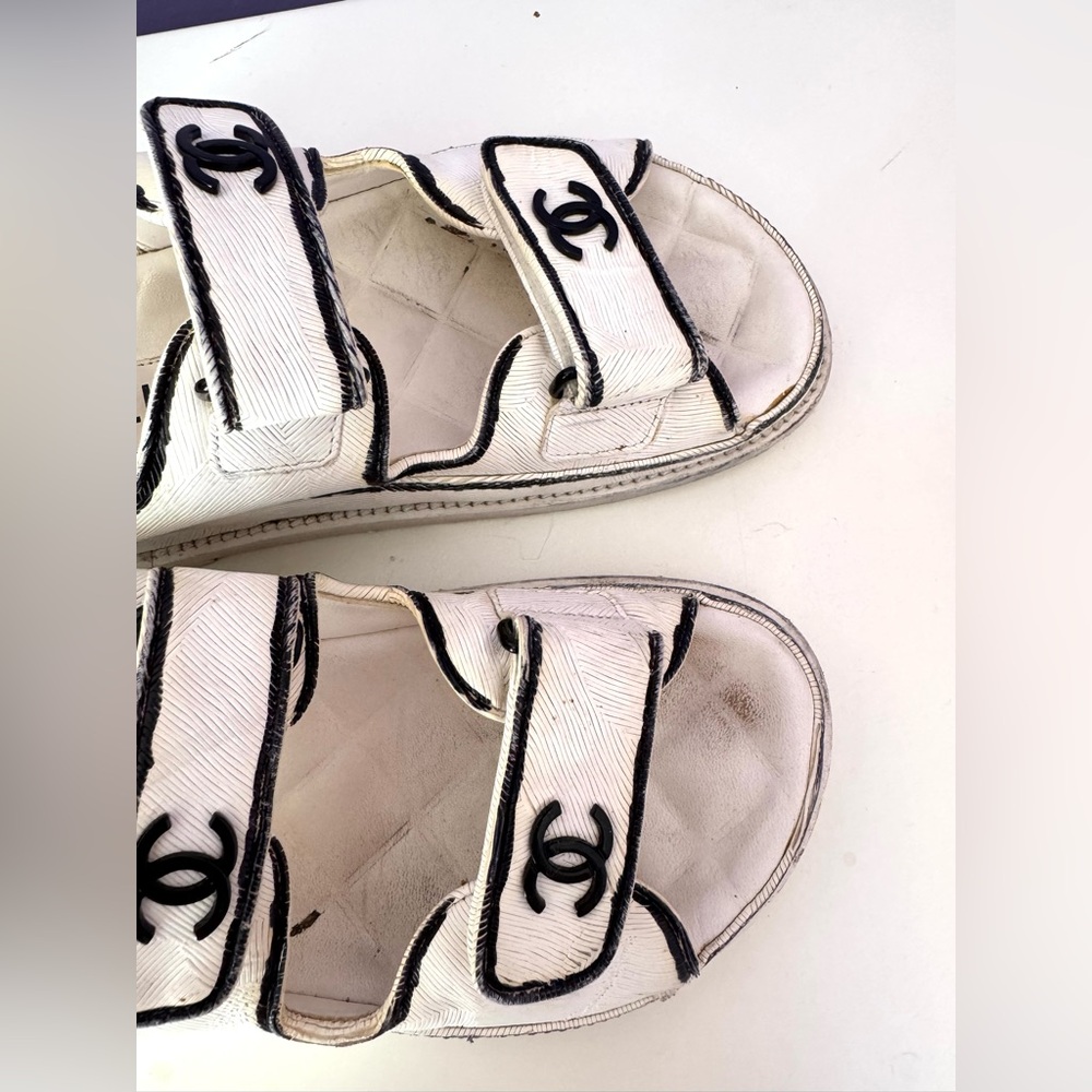 Chanel White Dad Sandals with Black Trim - Picture 10 of 14